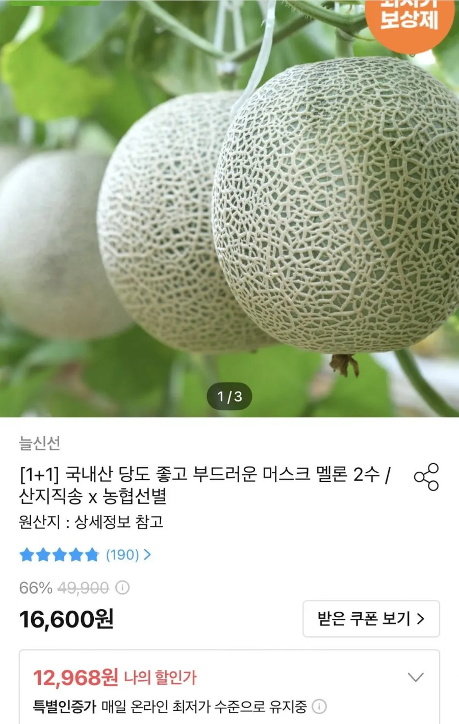 1+1 국내산 농협 머스크멜론 2수