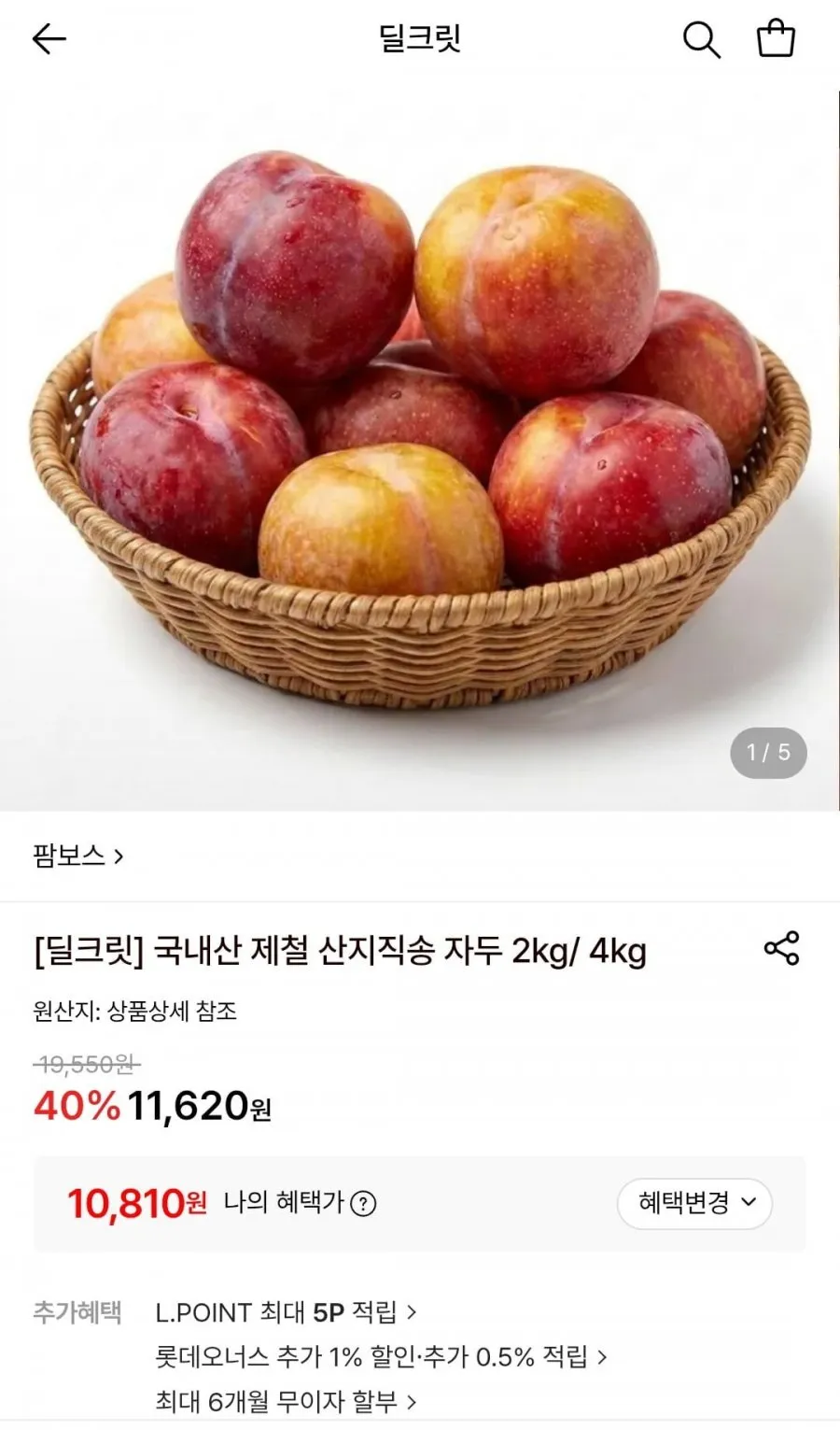 국내산 햇자두 2kg