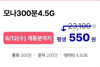 유플러스망 통화 300분, 데이터 4.5GB