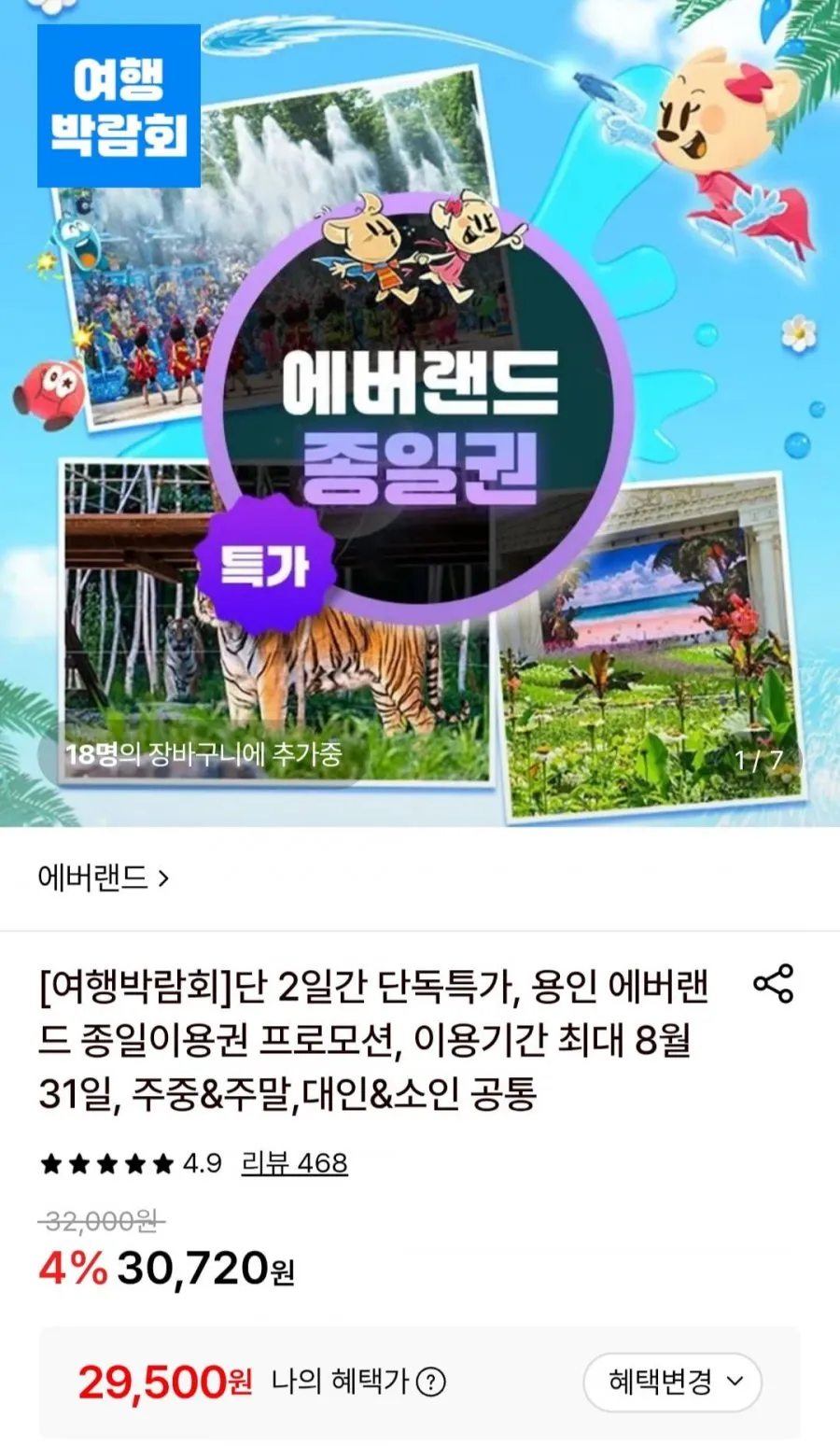 용인 에버랜드 종일이용권