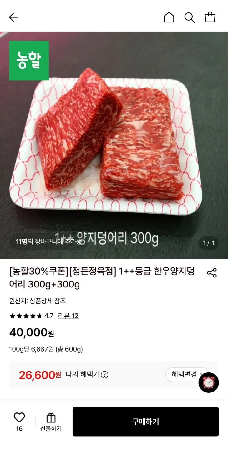 1++등급 한우양지덩어리 300g+300g