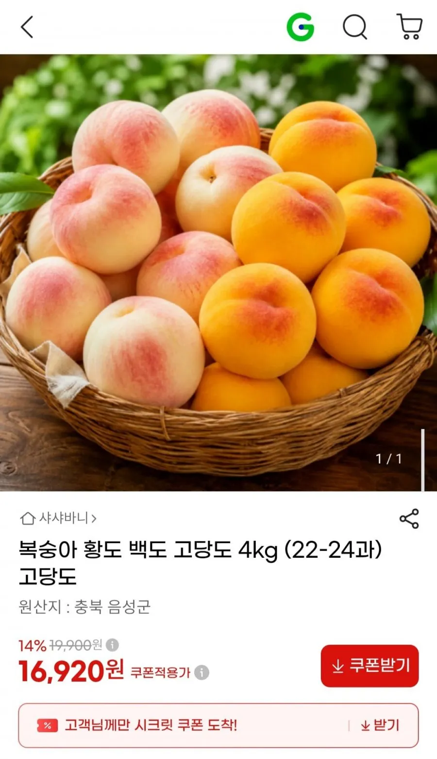 복숭아 황도 백도 고당도 4kg (22-24과)