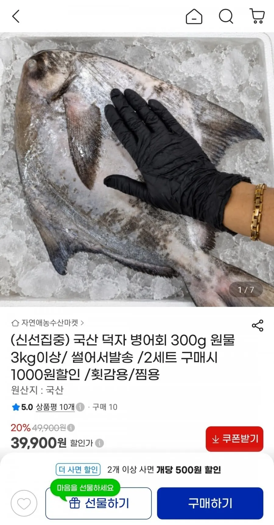 원물 3kg 이상 덕자 병어회 300g