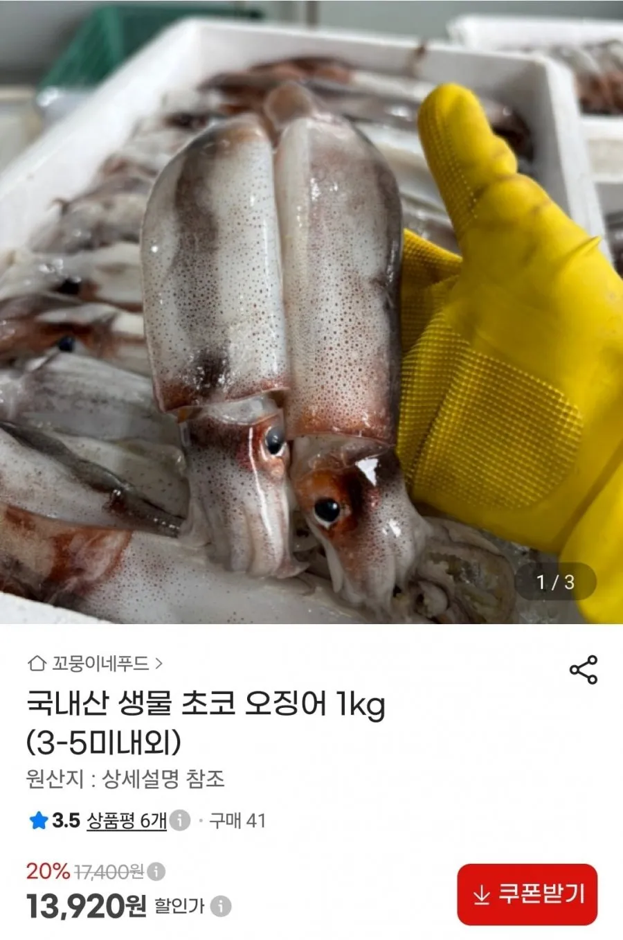 오징어 1kg (3-5미내외)