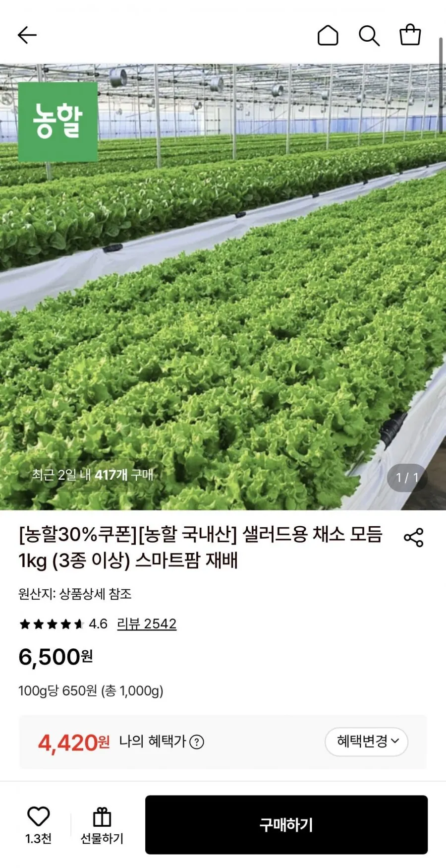 샐러드용 채소 1kg (3종이상)