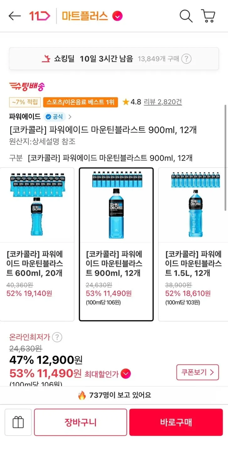 파워에이드 마운틴블라스트 900ml 12개