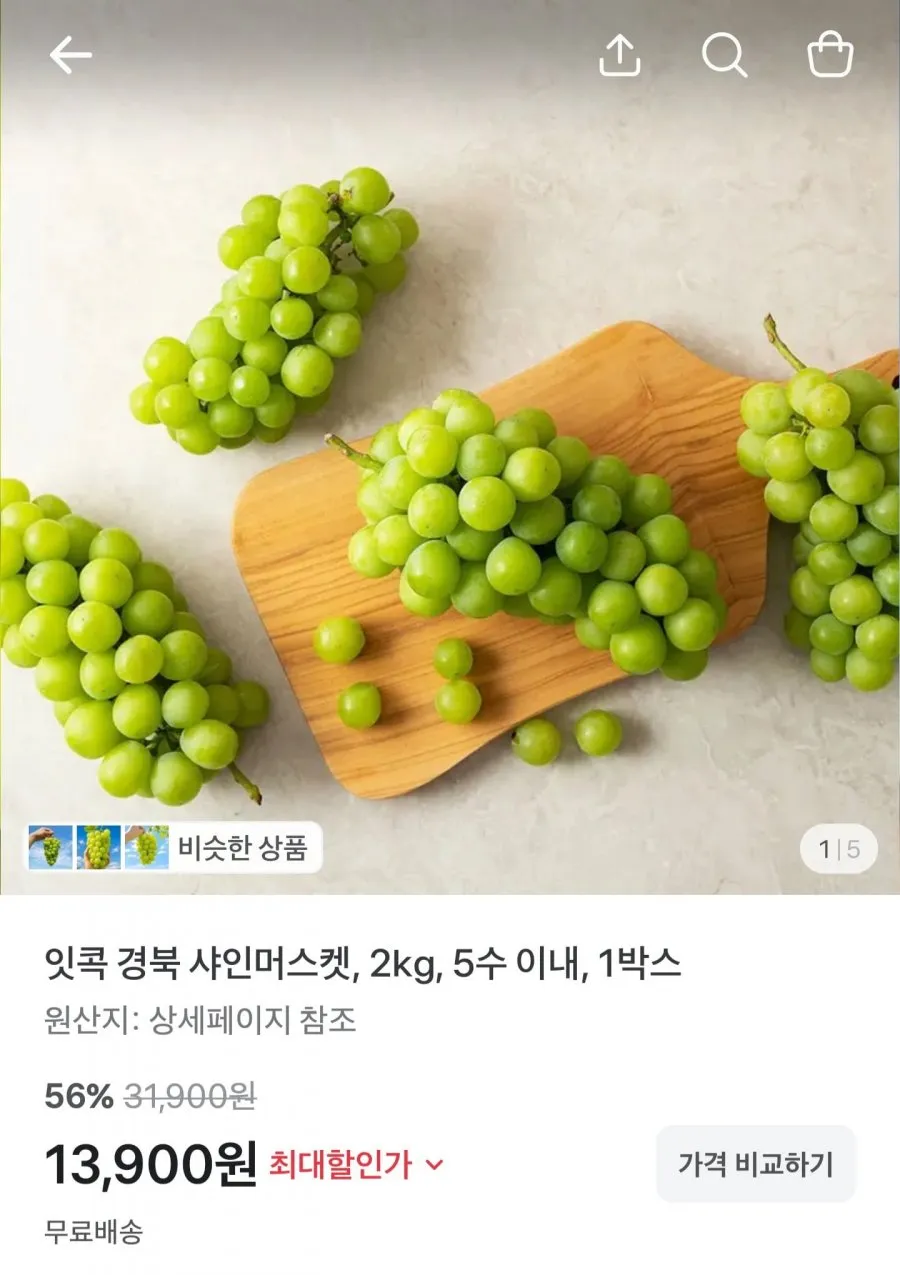 경북 샤인머스켓 2kg 5수 이내