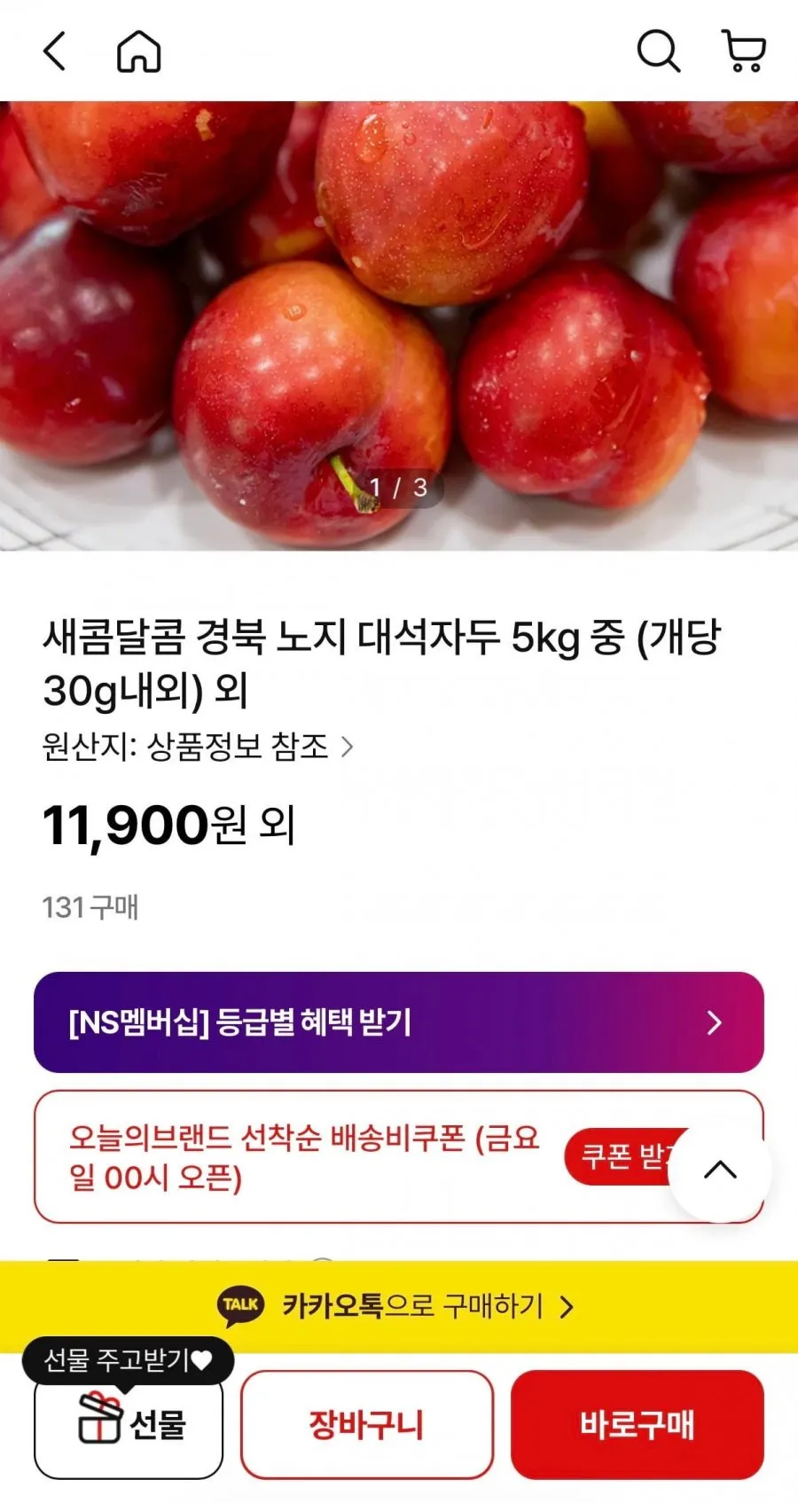 산지직송 경북 노지 대석자두 5kg 중 (개당 30g내외)