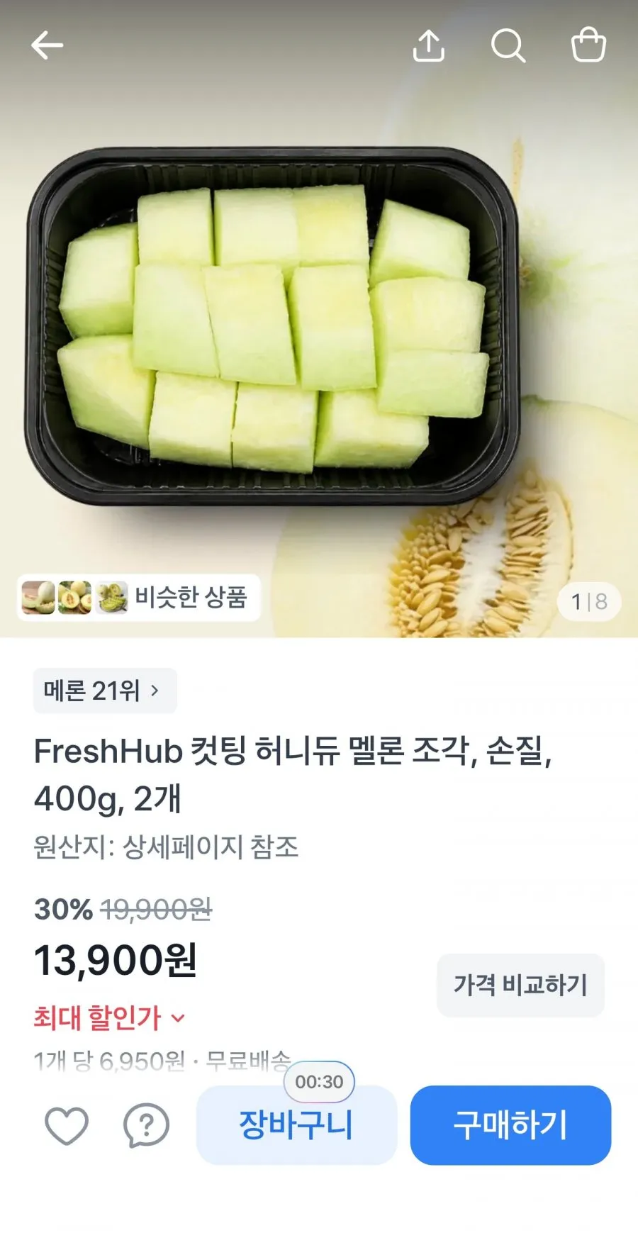 컷팅 허니듀 멜론 조각 손질 400g, 2개
