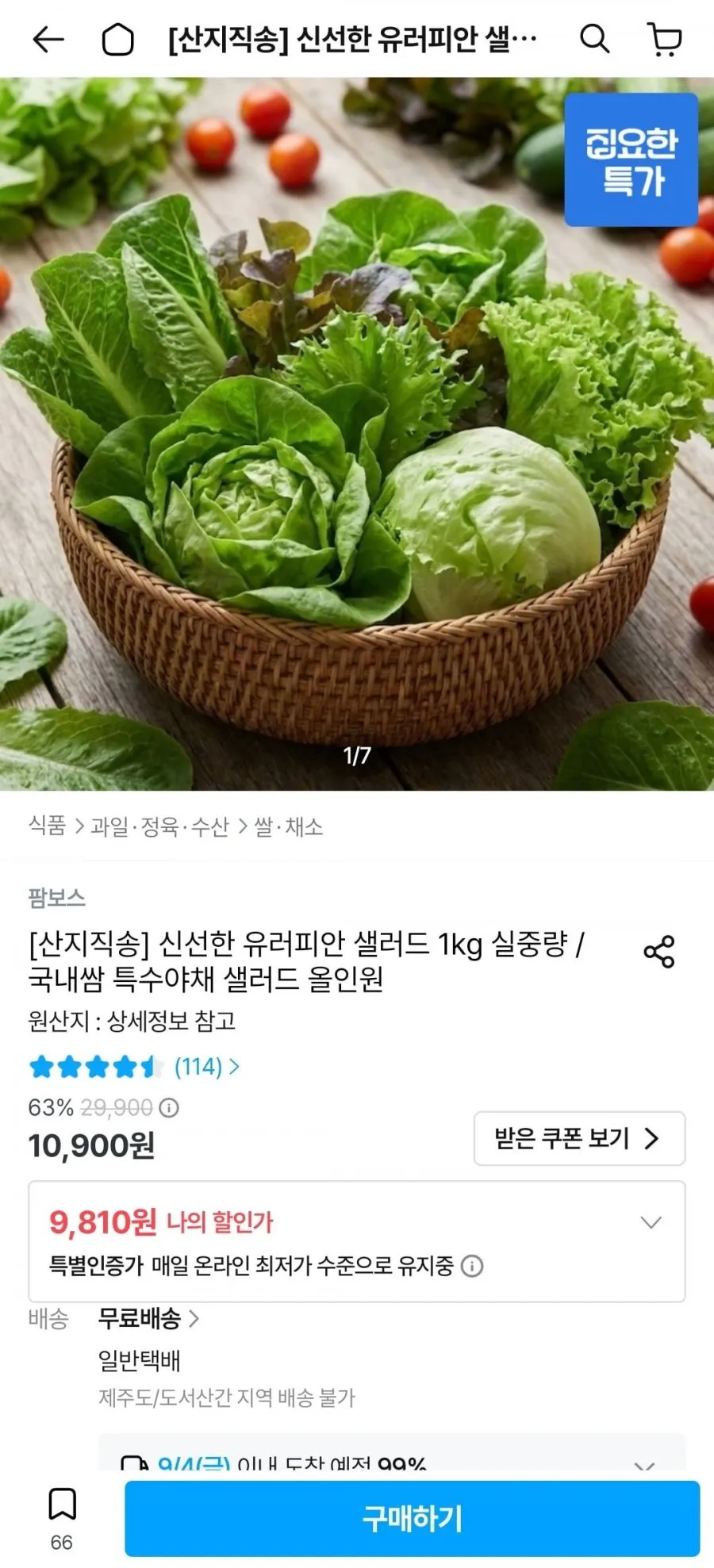 국내산 신선한 유러피안 샐러드 1kg 실중량