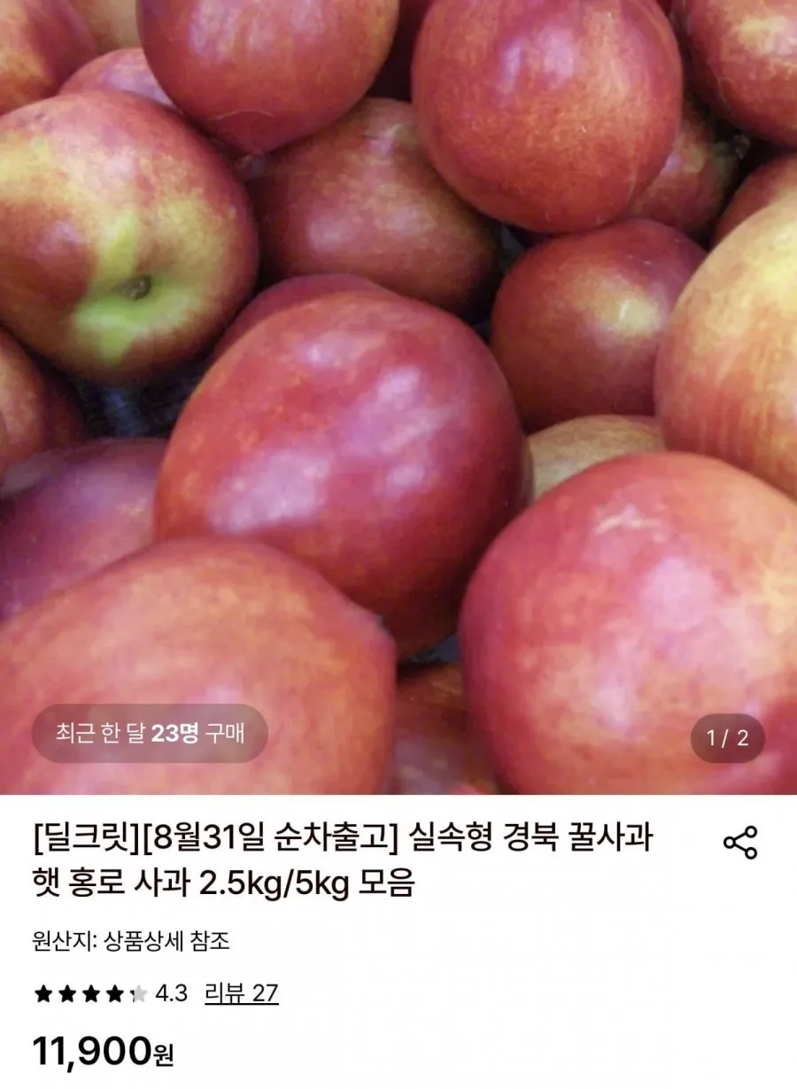 실속형 경북 꿀사과 햇 홍로 사과 2.5kg