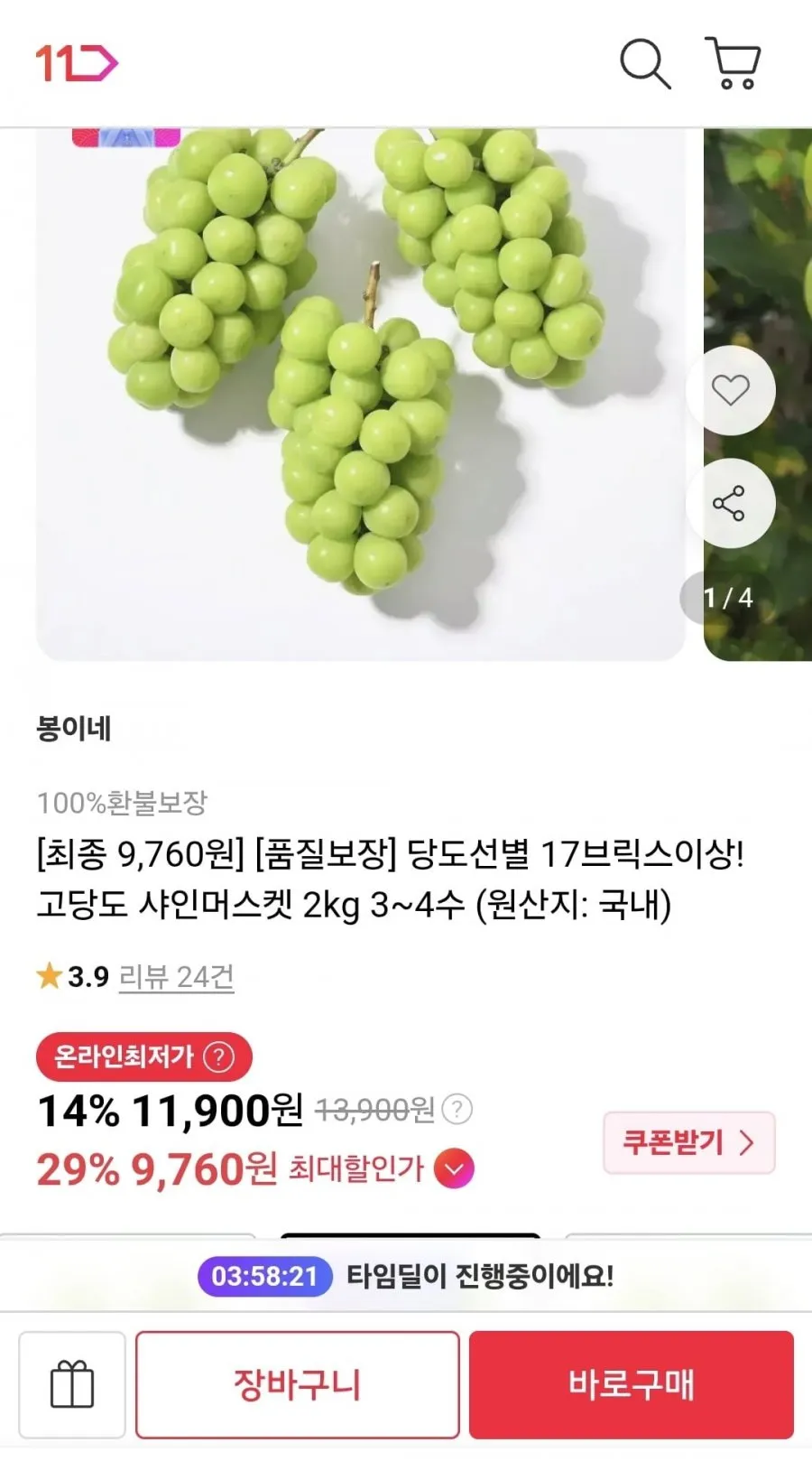 고당도 샤인머스켓 2kg 3~4수