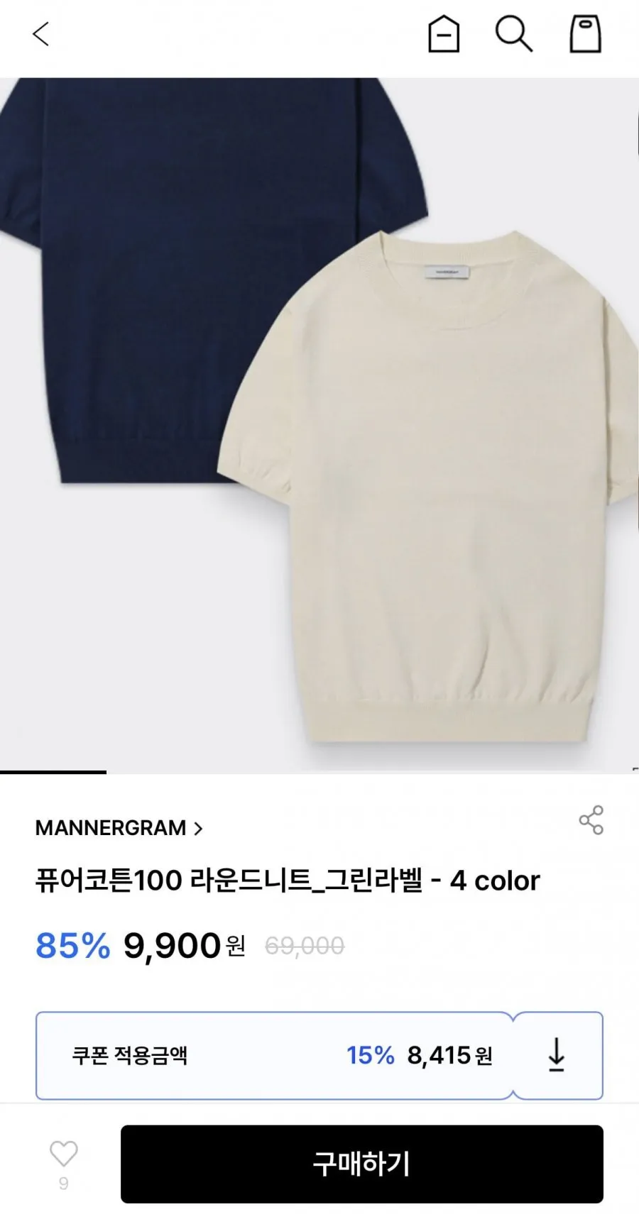 매너그램 퓨어코튼100 라운드니트