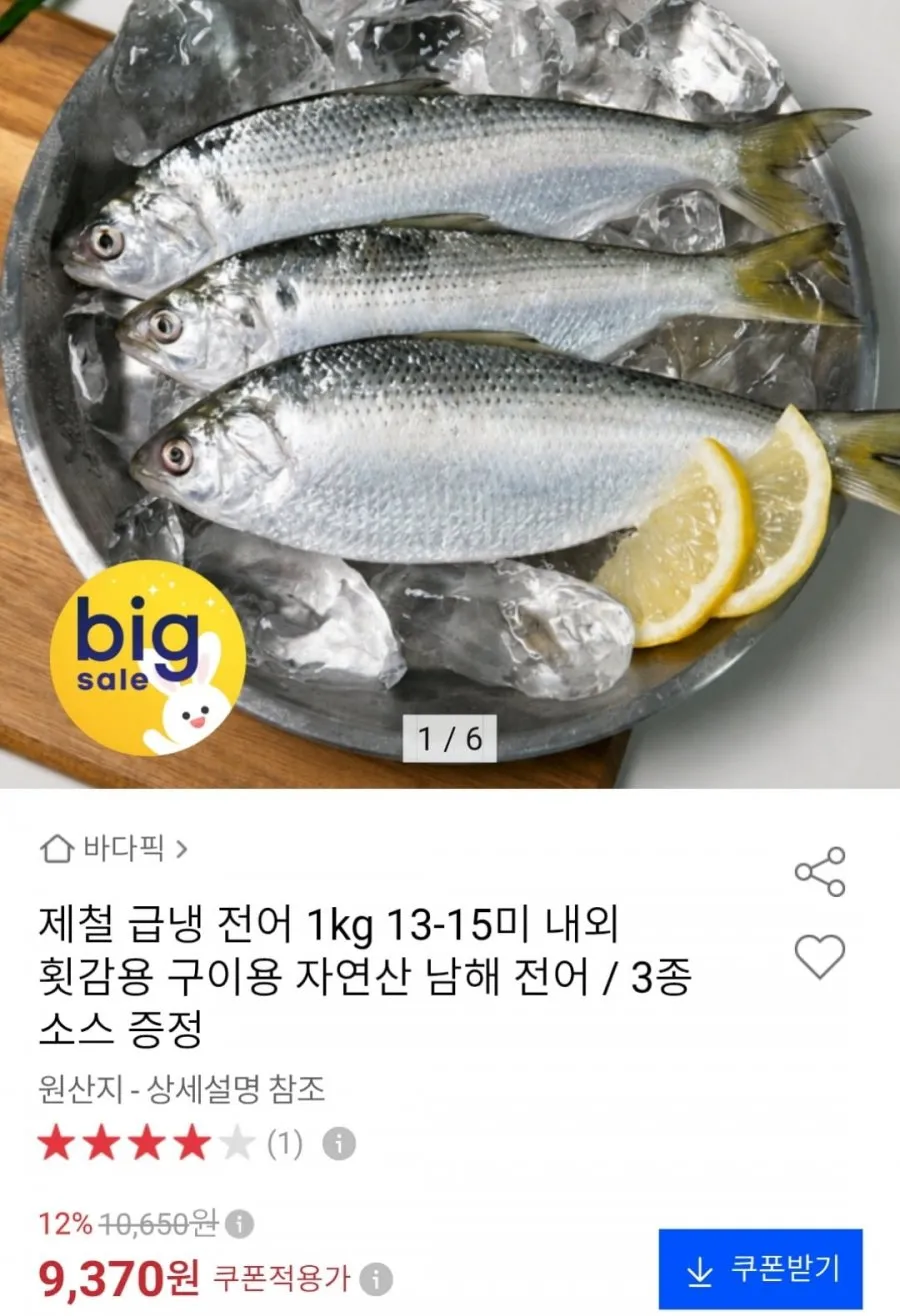 급냉 전어 1kg 13-15미