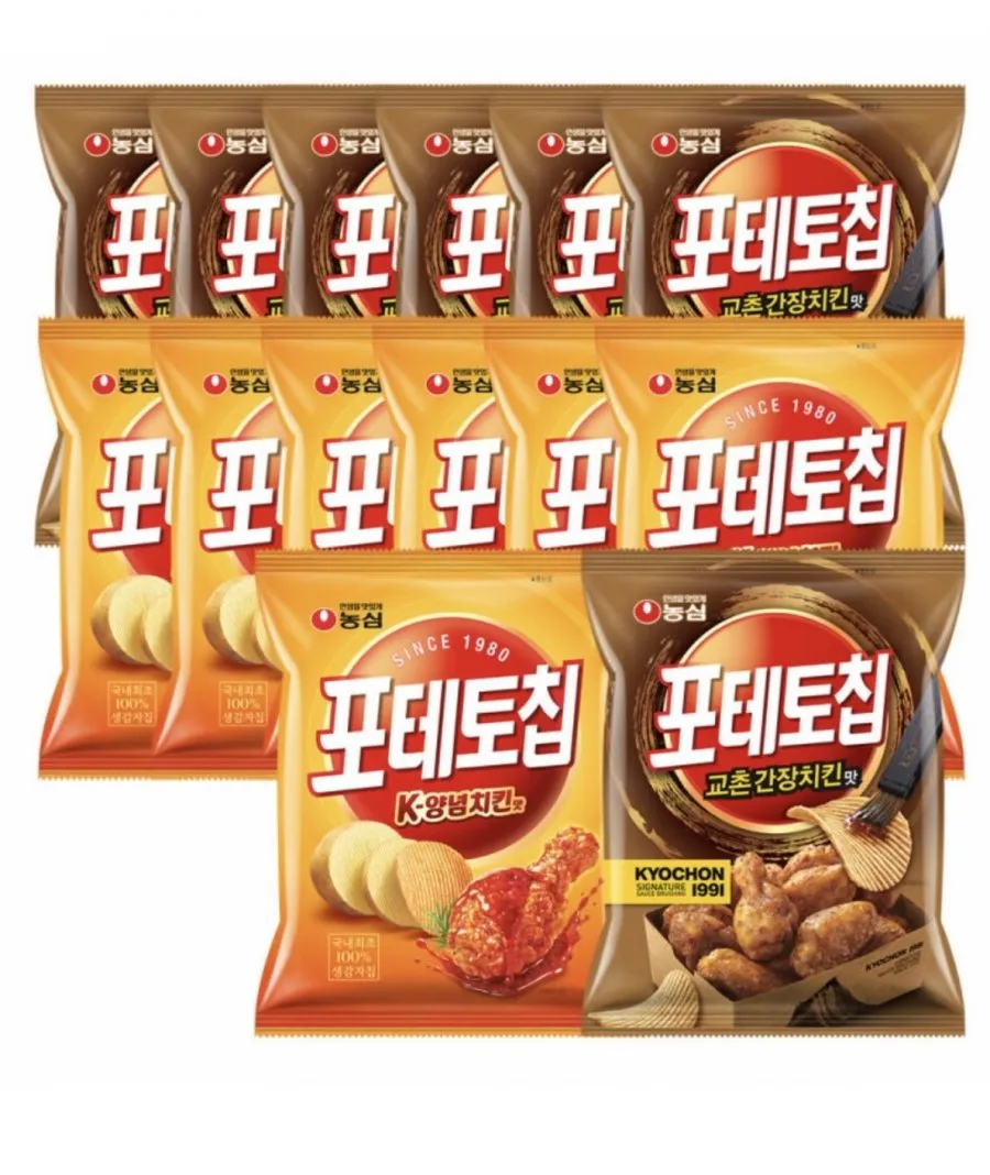 농심 포테토칩 교촌간장치킨맛 7개+K양념치킨 7개