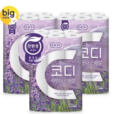 코디 라벤다스페셜 3겹 화장지 30롤 3팩