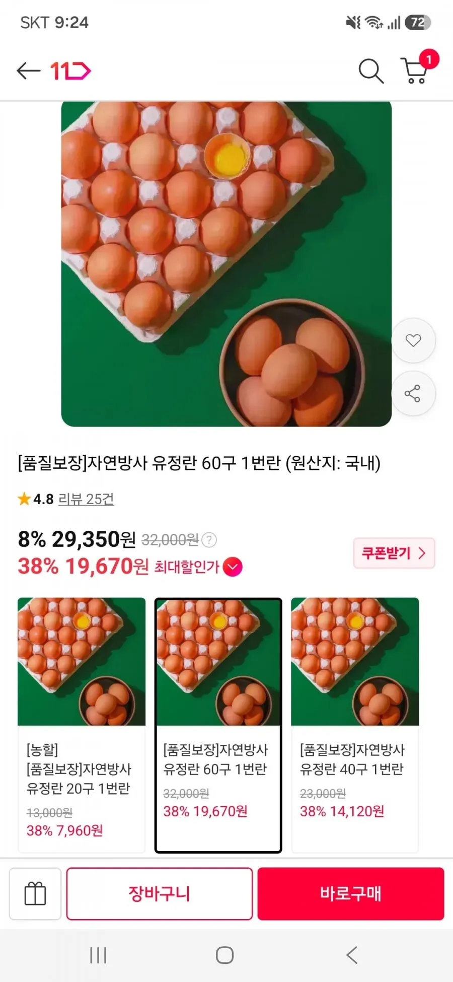 자연방사 유정란 60구 1번란