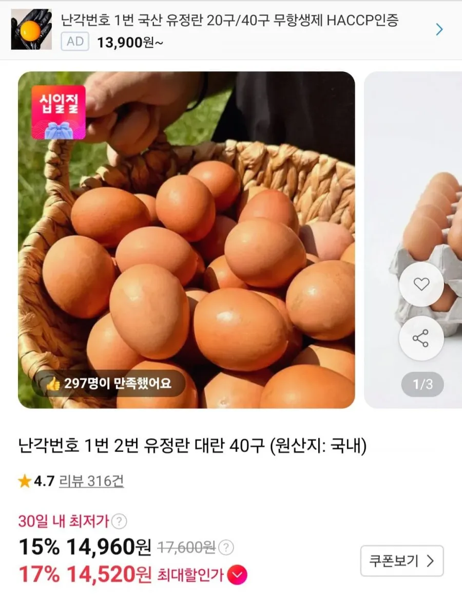 난각번호 1번 생란 40구