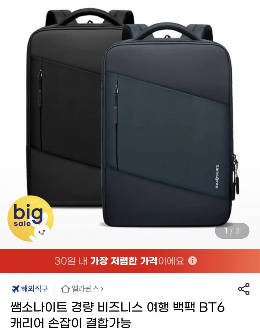 직구 쌤소나이트 경량 비즈니스 여행 백팩 BT6