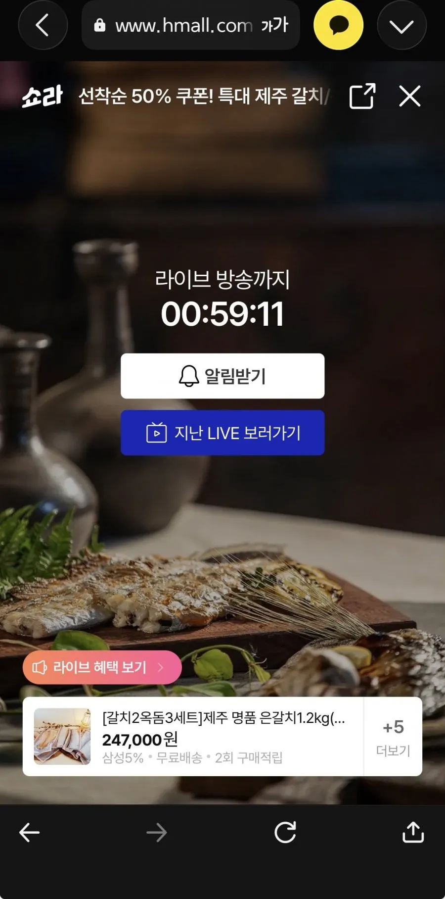 제주갈치/옥돔 라이브 선착순 50% 할인쿠폰 증정 핫딜 123,500