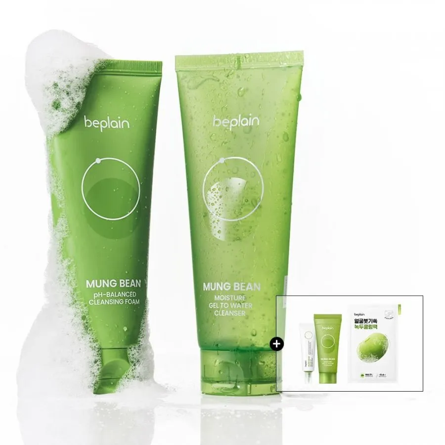 비플레인 녹두 수분 워터 클렌저+클렌징폼 듀오 170ml+160ml