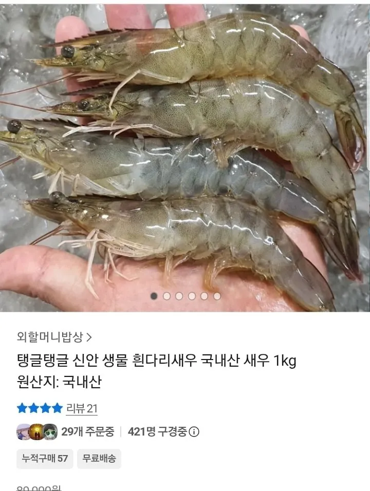 국내산 생물 흰다리 새우 1kg