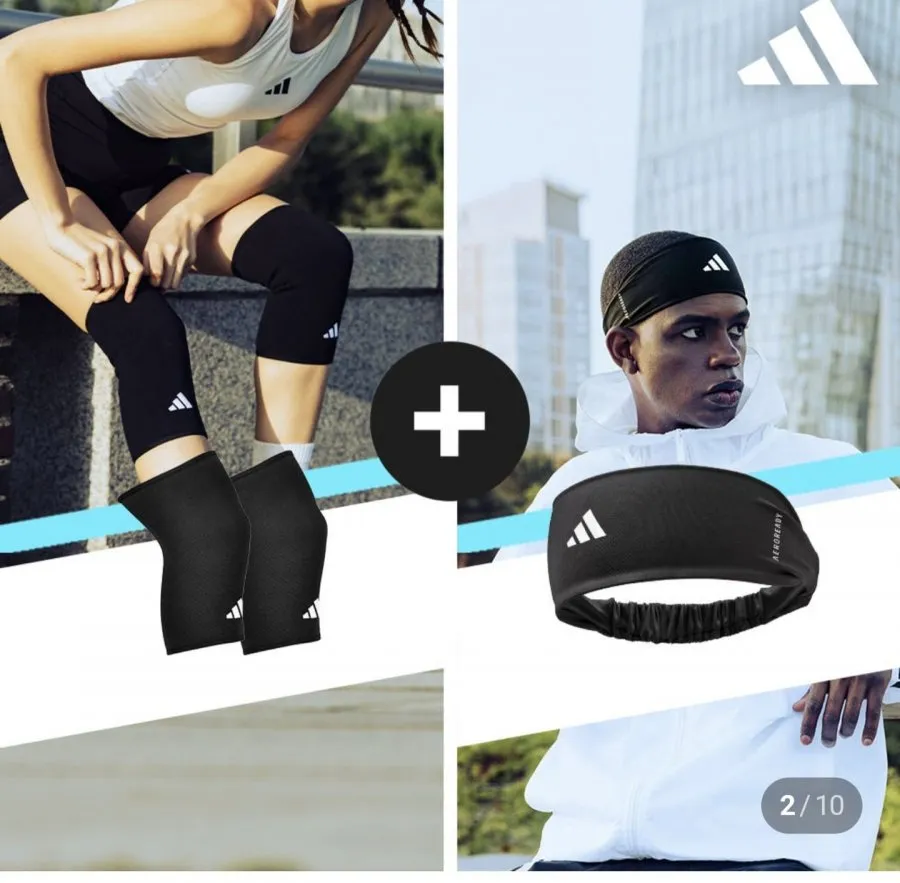 아디다스 러닝 세트 (퍼포먼스 무릎 보호대 1+1 +에어로레디 헤드밴드)