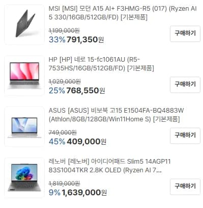 모던 A15 AI+ F3HMG-R5 (Ryzen AI 5 330/16GB/512GB)