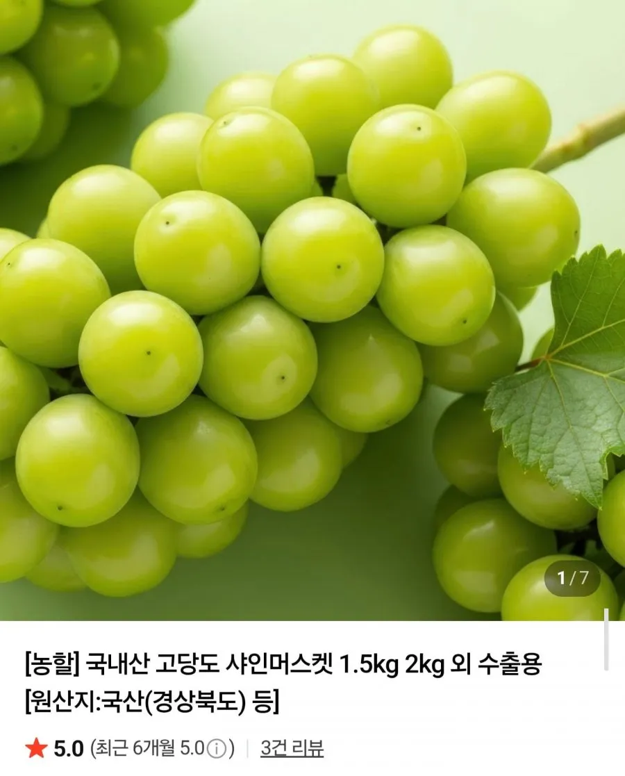 16brix 당도선별 특품 샤인머스켓 2kg 2~4수