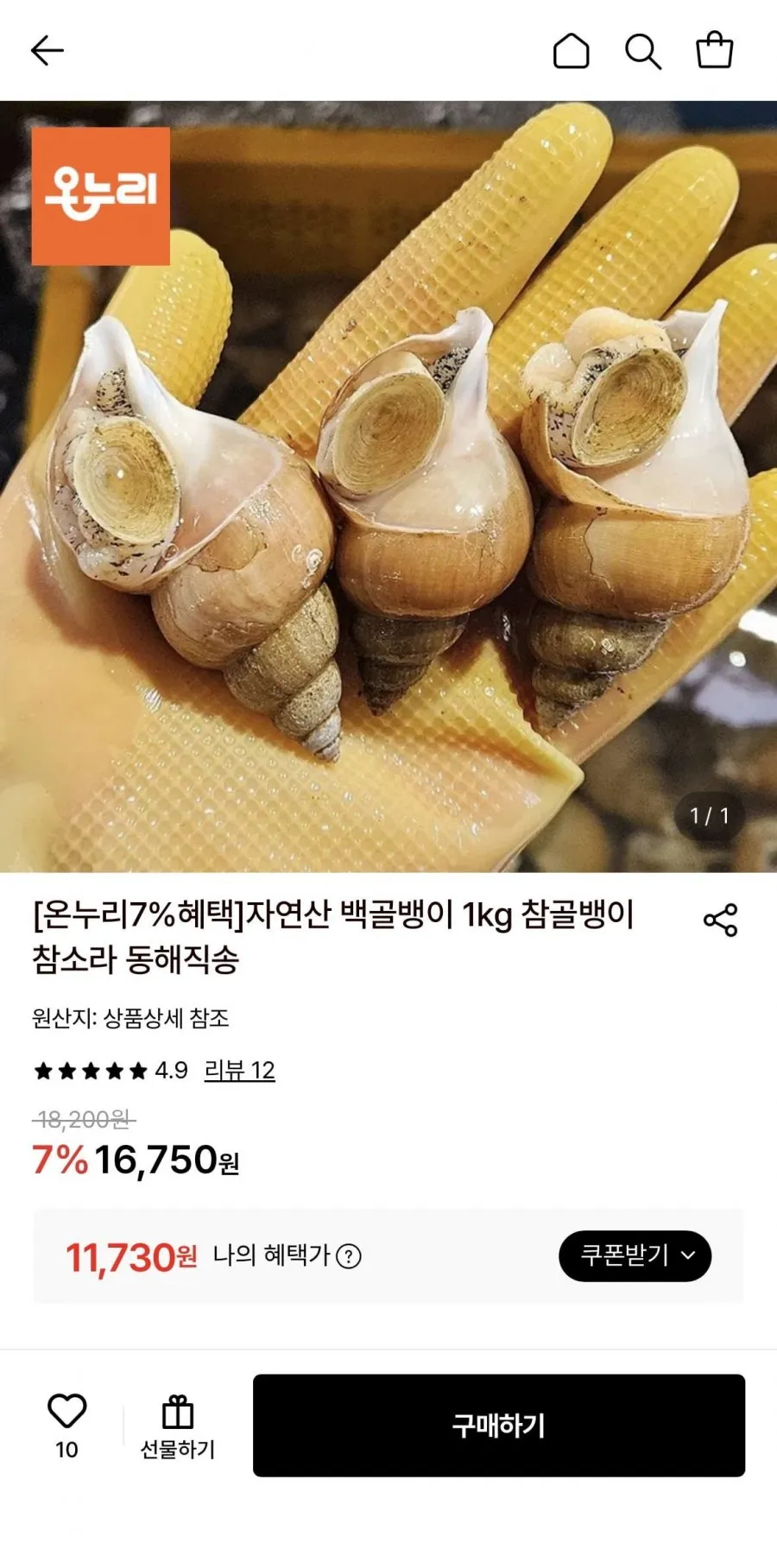 자연산 백골뱅이 1kg 소자 36-45미