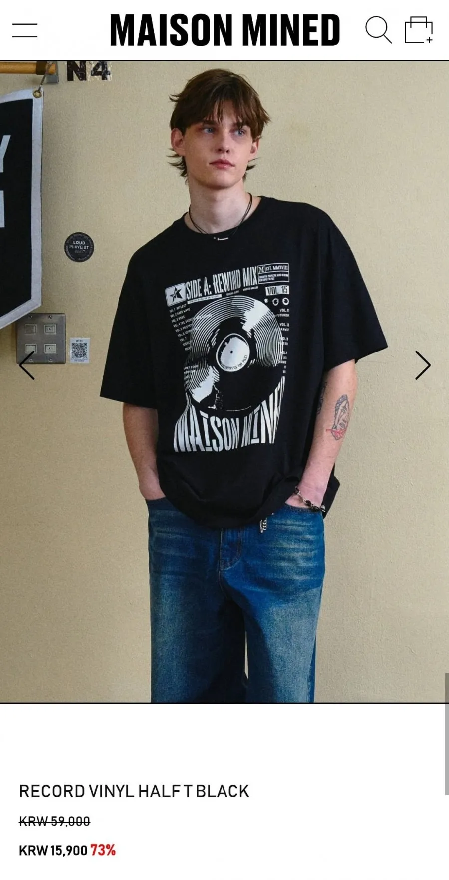 메종미네드 RECORD VINYL HALF T BLACK