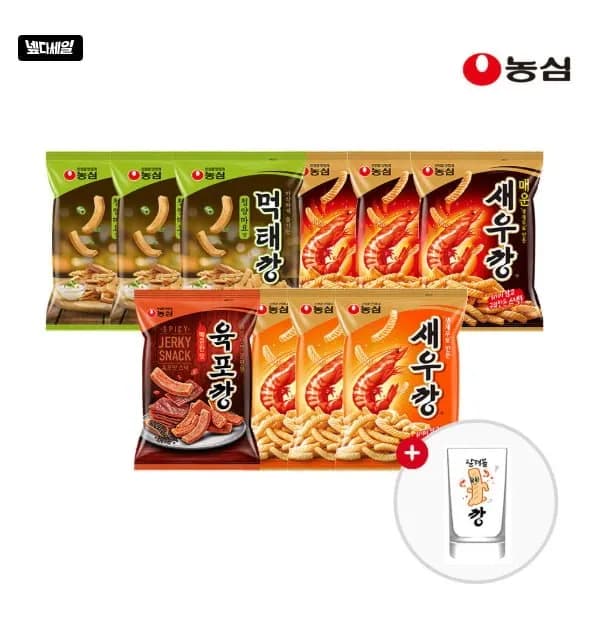 농심 안주깡세트(새우깡3+매운새우깡3+먹태깡3+육포깡1)+변색컵