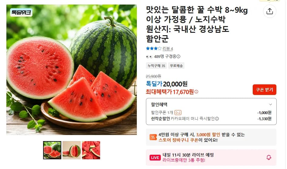 가정용 꿀수박 8~9kg