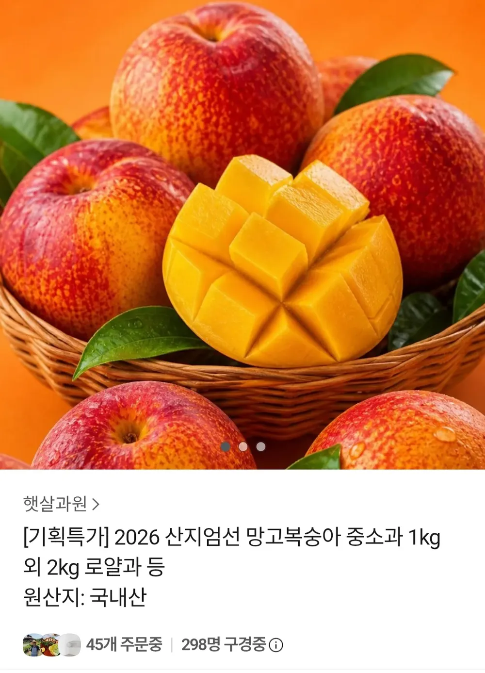 망고복숭아 중소과 1kg 외