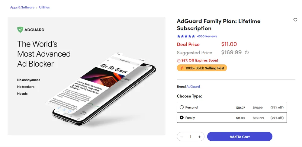 ADGUARD 애드가드 광고차단 패밀리 평생 라이센스