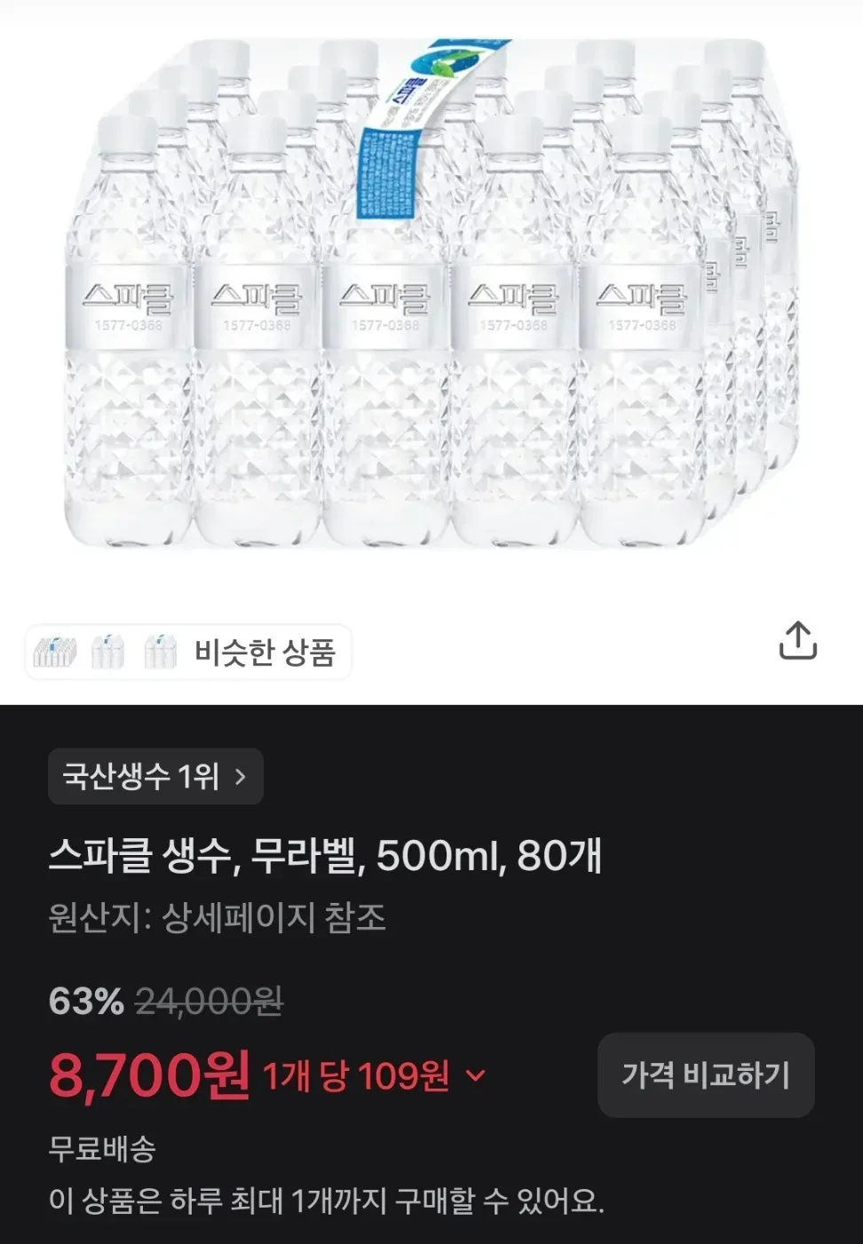 스파클 생수 500ml 80개