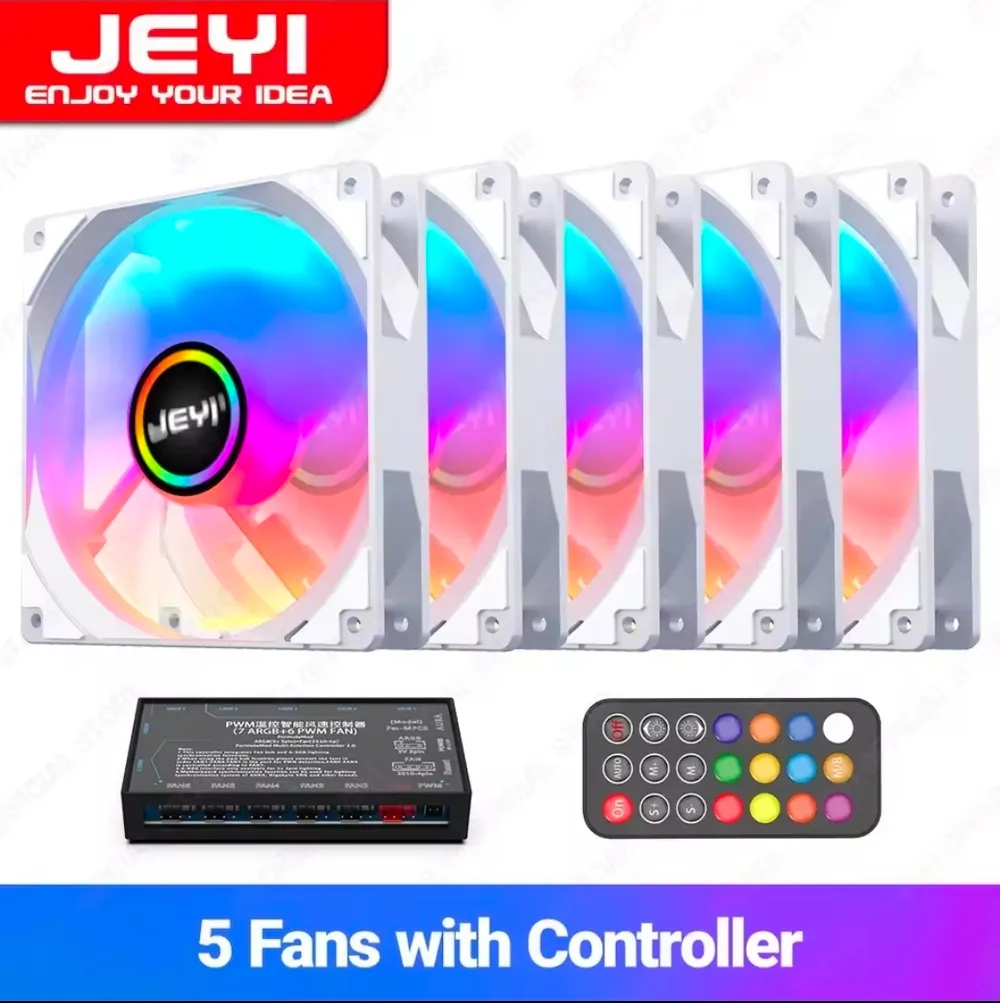 JEYI PWM ARGB 쿨링팬 5팩 + 팬허브 + 리모콘