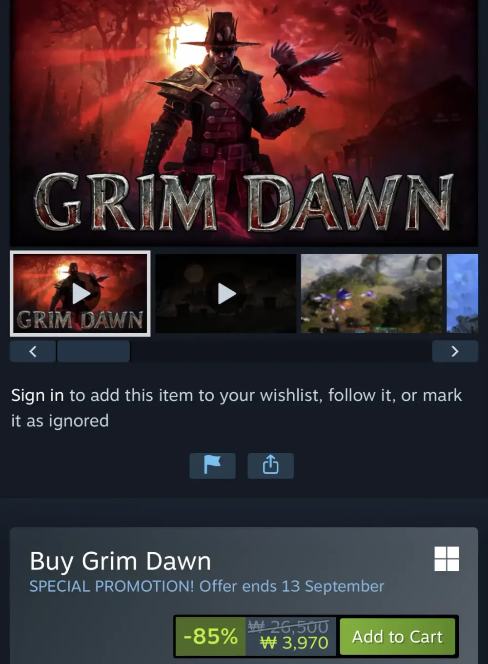 Grim Dawn 85% 할인