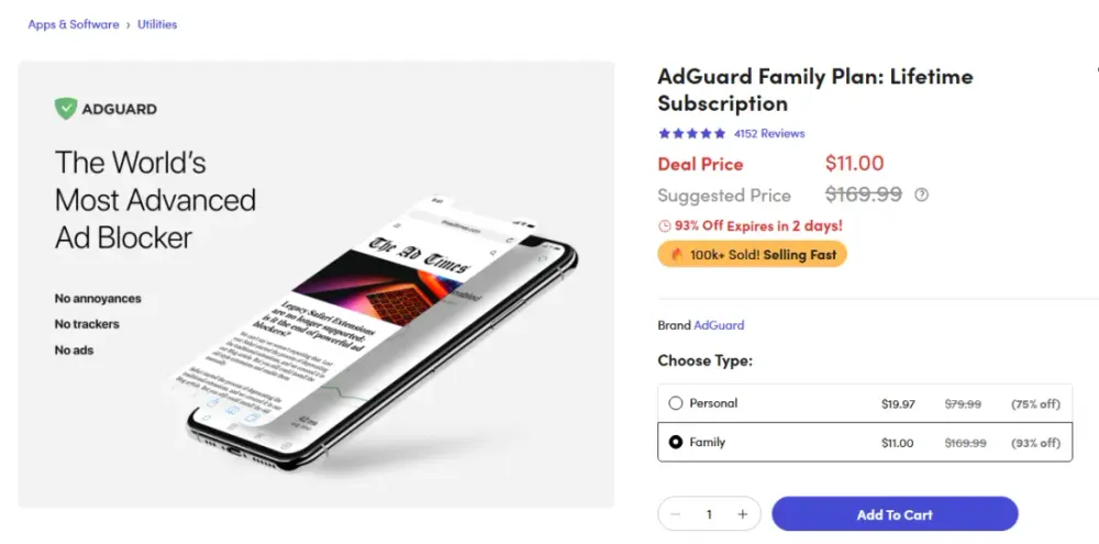 ADGUARD 애드가드 광고차단 패밀리 평생 라이센스 역대가