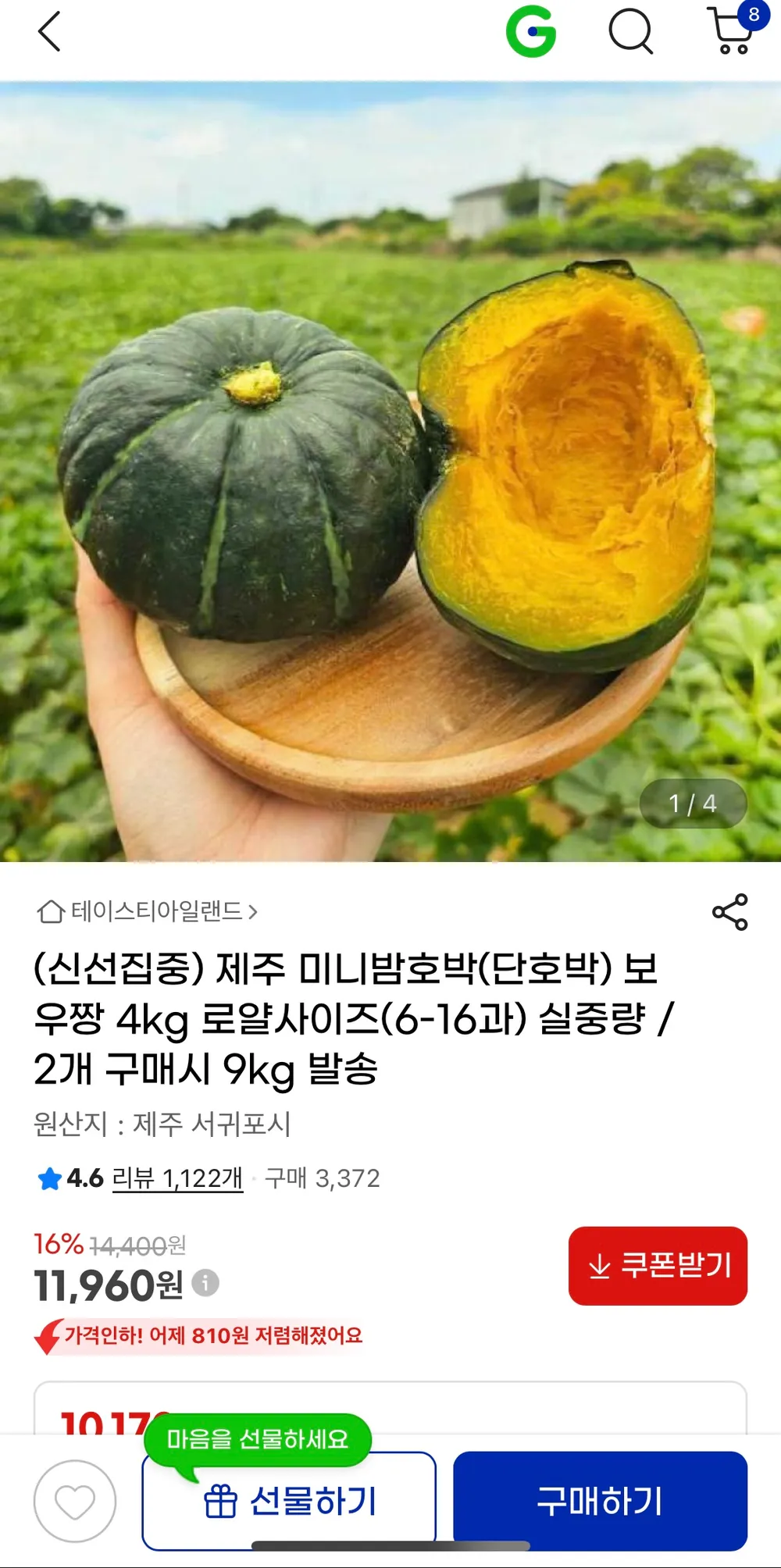 제주 미니밤호박 보우짱 4kg
