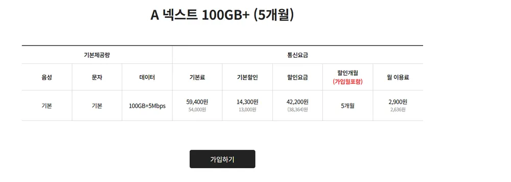 에이모바일SK망 5개월 100GB+5MBPS