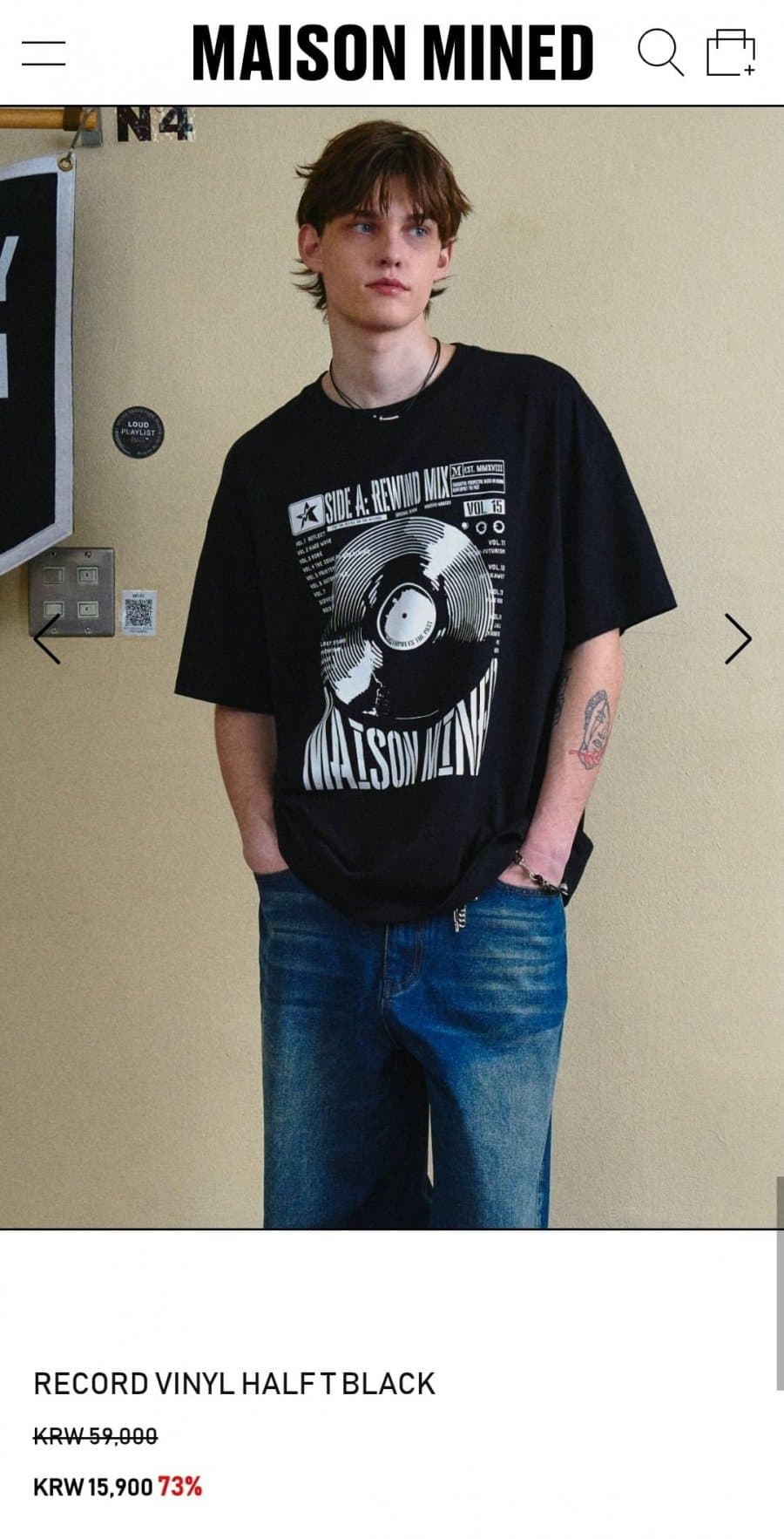 메종미네드 RECORD VINYL HALF T BLACK