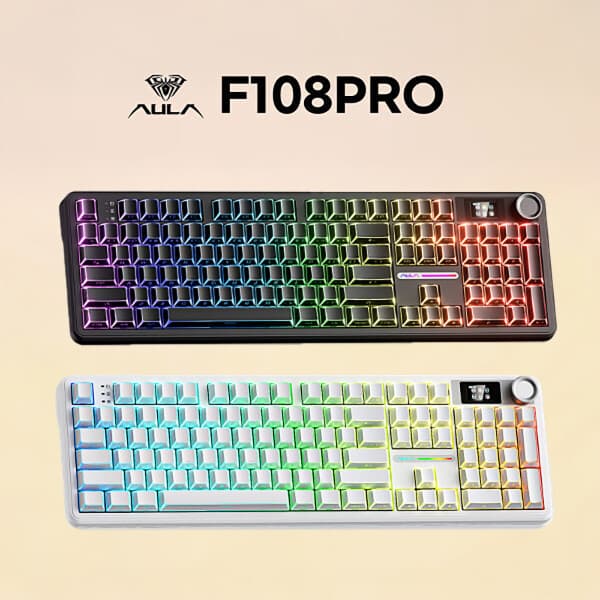 Aula 독거미 F108 pro 유무선 기계식 키보드 풀배열 핫스왑 블루투스 8000mAh