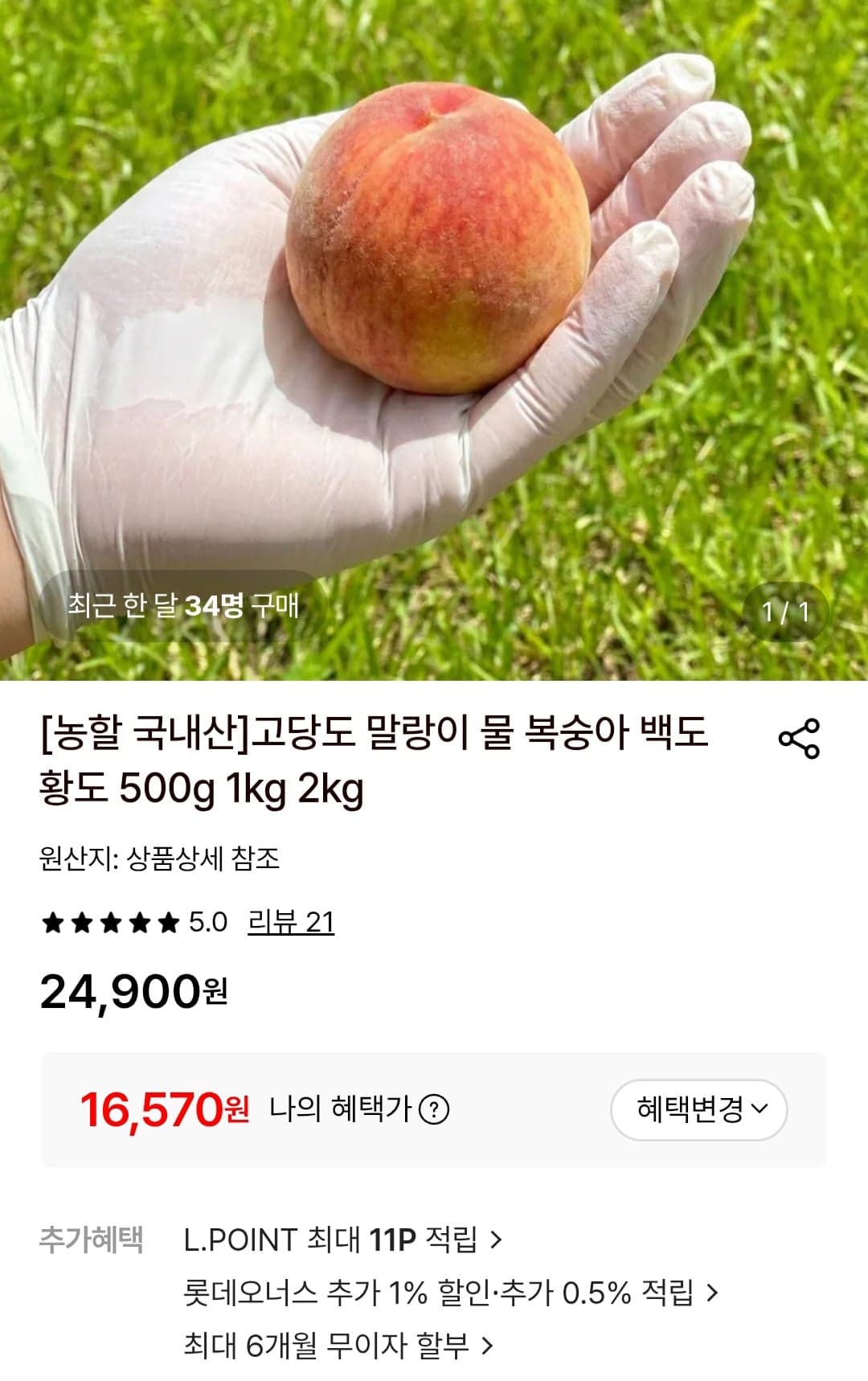 고당도 말랑이복숭아 2kg 16,570원