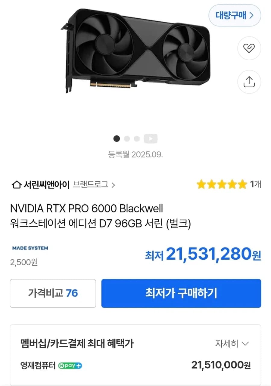 RTX PRO 6000 96GB 20,232,200원
