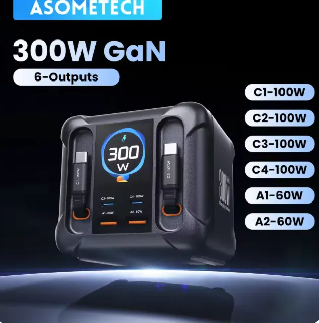 ASOMETECH 300W GaN ๋์คํ๋ ์ด ๋ด์ฅ์ผ์ด๋ธ ์ถฉ์ ๊ธฐ $28.66