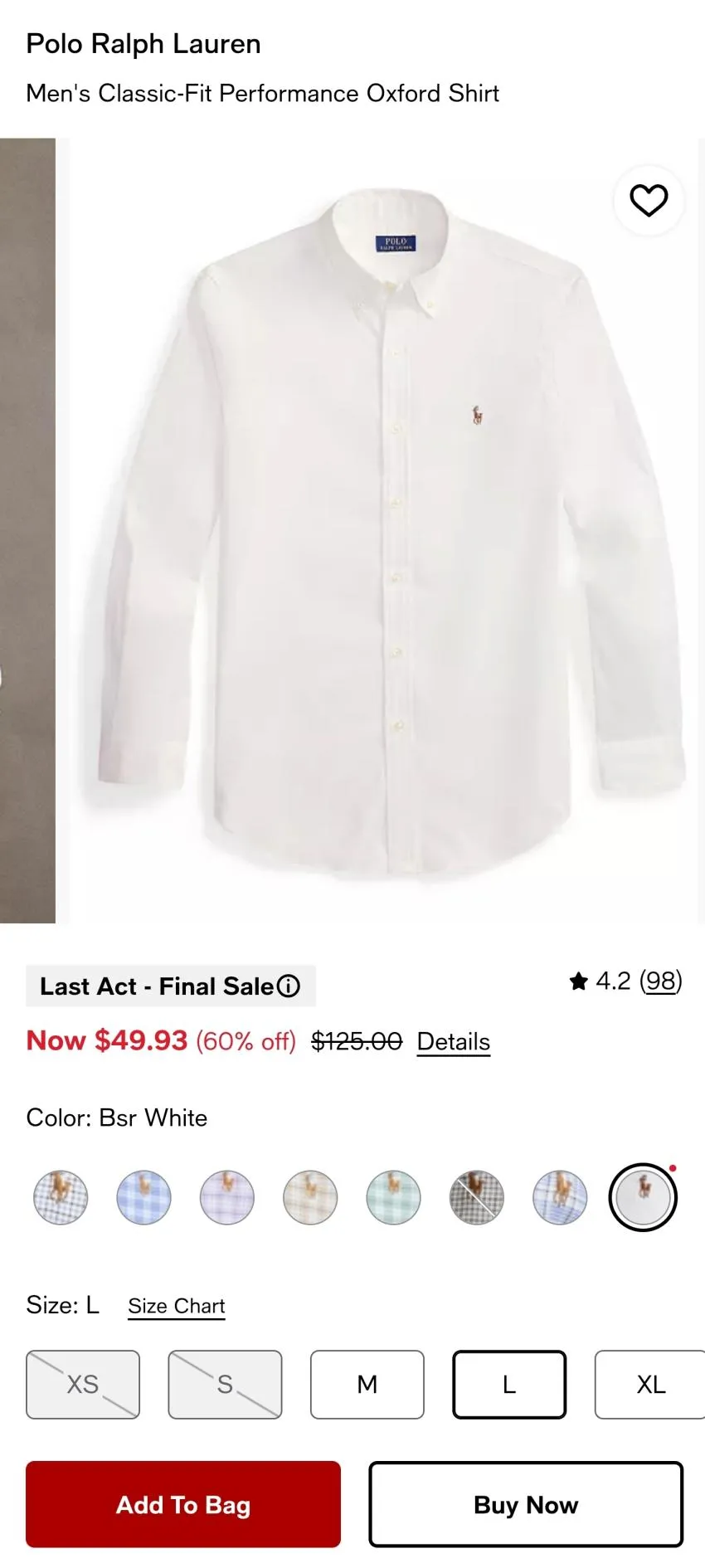 메이시스 폴로 클래식핏 화이트 셔츠 59$