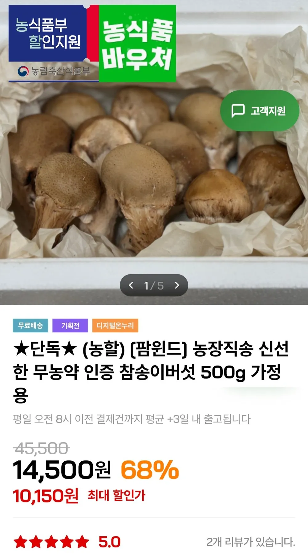 농장직송 신선한 참송이버섯 500g