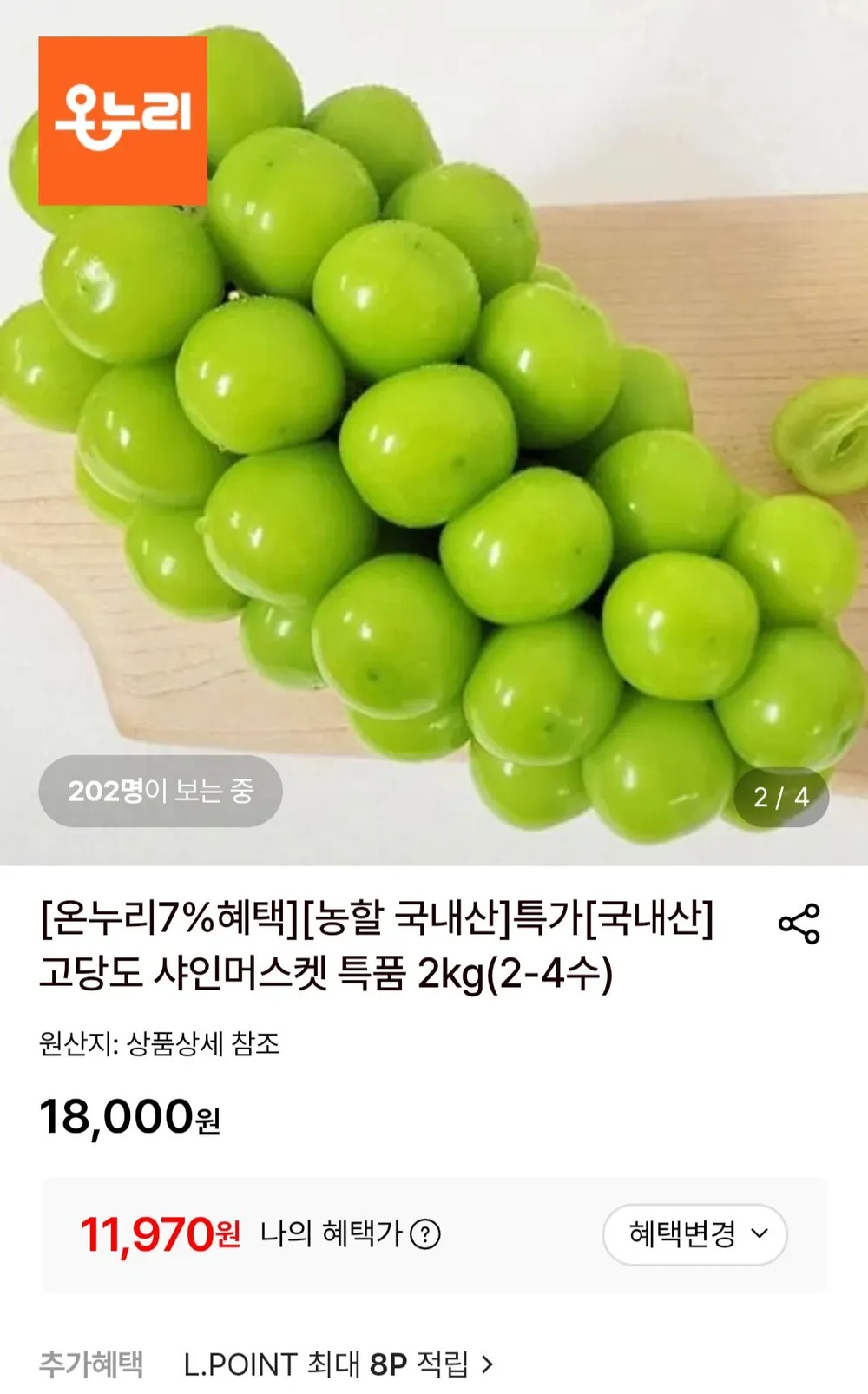 샤인머스켓 2kg 2-4수