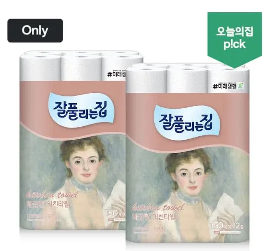 잘풀리는집 키친타월 150매 12롤 2팩